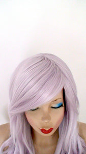 26" Metallic Lavender Long Curly Hair Long Side Bangs Wig