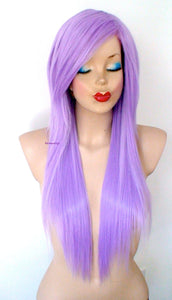 28" Pastel wig. Lavender Long Straight Layered Hair Long Side Bangs Wig