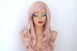 26" Antique Pink Long Curly Hair Side Bangs Wig