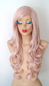 26" Lace Front Antique Pink Long Curly Hair Side Bangs Wig