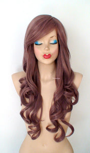 26" Pastel Eggplant Long Curly Hair Long Side Bangs Wig