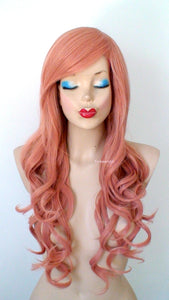 26" Rose Gold Long Curly Hair Long Side Bangs Wig