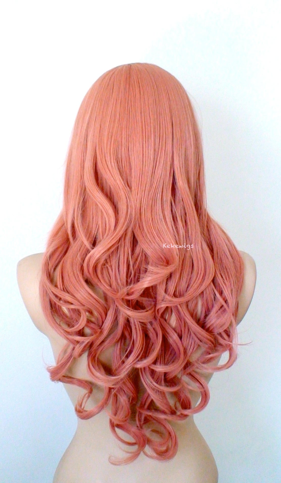 26" Rose Gold Long Curly Hair Long Side Bangs Wig