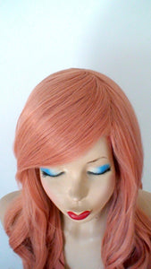 26" Rose Gold Long Curly Hair Long Side Bangs Wig