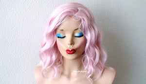 16" Pastel Pink Short Wavy Hairstyle Wig