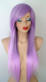 Load image into Gallery viewer, 28&quot; Pastel Lavender Ombre Long Straight Layered Hair Long side Bangs Wig
