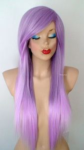 28" Pastel Lavender Ombre Long Straight Layered Hair Long side Bangs Wig