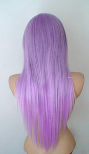 28" Pastel Lavender Ombre Long Straight Layered Hair Long side Bangs Wig