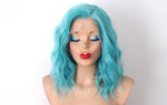 Load image into Gallery viewer, 16&quot; Lace Front Lace Part Pastel Turquoise Short Wavy Hairstyle Wig
