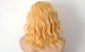 16" Lace Front Pastel Yellow Short Wavy Hairstyle Wig