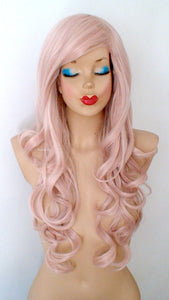 26" Lace Front Antique Pink Long Curly Hair Side Bangs Wig