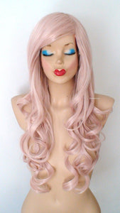 26" Antique Pink Long Curly Hair Side Bangs Wig