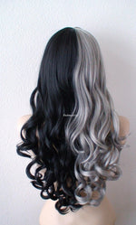 Load image into Gallery viewer, 28&quot; Gray Black Side by Side Long Curly Hair with Bangs Wig
