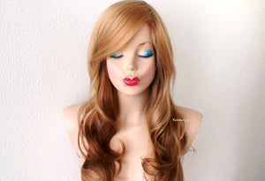 24"  Strawberry Blonde Ombre Long Curly Hair Side Bangs Wig