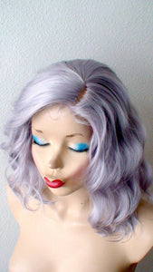 16" Pastel Lavender Gray Short Wavy Hairstyle Wig