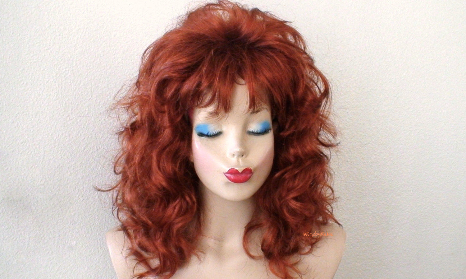 20" Auburn Red Curly Hair with Bangs Wig. Custom Wig. Cosplay Wig.