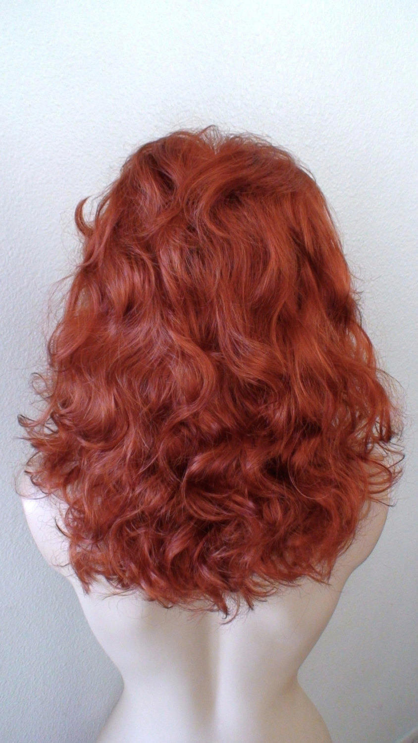 20" Auburn Red Curly Hair with Bangs Wig. Custom Wig. Cosplay Wig.