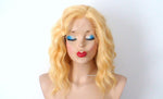 Load image into Gallery viewer, 16&quot; Lace Front Pastel Yellow Short Wavy Hairstyle Wig
