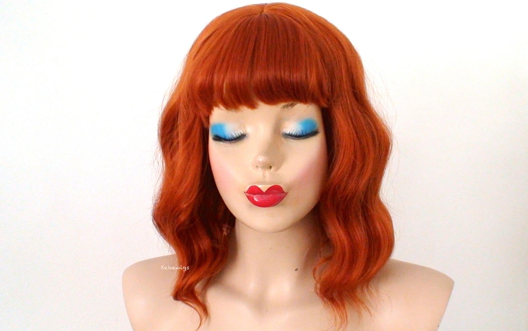 16" Ginger Orange Short Wavy Hair with Bangs Wig