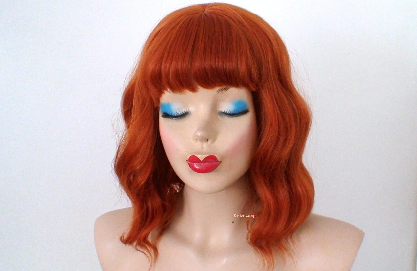 16" Ginger Orange Short Wavy Hair with Bangs Wig