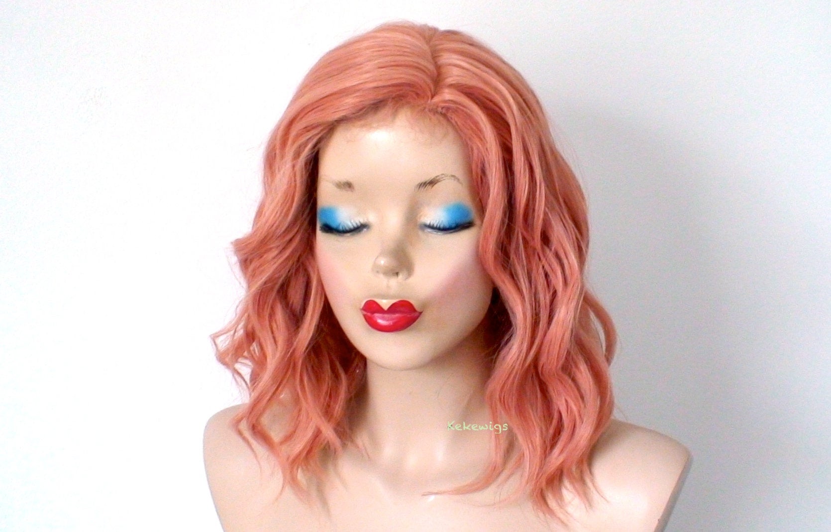 16" Rose gold Short Wavy Hairstyle Wig