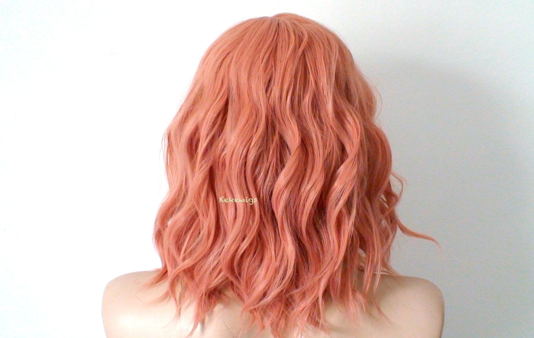 16" Rose gold Short Wavy Hairstyle Wig