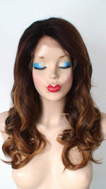 Load image into Gallery viewer, 20&quot; Lace front - Lace Part Brown Auburn Blonde Ombre Curly Hair Side Bangs Wig
