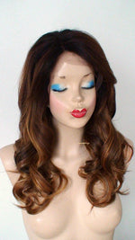 Load image into Gallery viewer, 20&quot; Lace front - Lace Part Brown Auburn Blonde Ombre Curly Hair Side Bangs Wig
