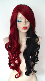 Load image into Gallery viewer, 28&quot; Red Black Side by Side Long Curly Hair Long Side Bangs Wig
