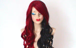 Load image into Gallery viewer, 28&quot; Red Black Side by Side Long Curly Hair Long Side Bangs Wig
