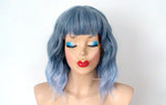 Load image into Gallery viewer, 16&quot; Pastel Blue Ombre Short Wavy Hair with Bangs Wig
