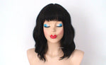 Load image into Gallery viewer, 16&#39; Black Short Wavy Hair with Bangs wig.
