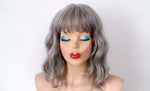 Load image into Gallery viewer, 16&quot; Grey Beach Wave Short Hair with Bangs Wig.
