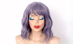 Load image into Gallery viewer, 16&quot;  Mother of Pearl Gray Short Wavy Hair with Bangs Wig
