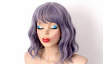 Load image into Gallery viewer, 16&quot;  Mother of Pearl Gray Short Wavy Hair with Bangs Wig
