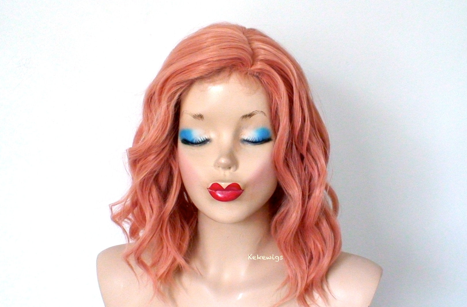 16" Rose gold Short Wavy Hairstyle Wig