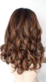 Load image into Gallery viewer, 20&quot; Lace front - Lace Part Brown Auburn Blonde Ombre Curly Hair Side Bangs Wig
