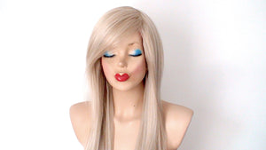 26” Ash Blonde Long Straight Layered Hair Long Side Bangs Wigs