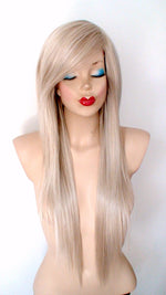 Load image into Gallery viewer, 26” Ash Blonde Long Straight Layered Hair Long Side Bangs Wigs
