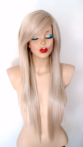 26” Ash Blonde Long Straight Layered Hair Long Side Bangs Wigs