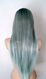 Load image into Gallery viewer, 28&quot; Lace front Pastel Mint Gray Ombre Long Straight Hair Wig
