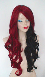 Load image into Gallery viewer, 28&quot; Red Black Side by Side Long Curly Hair Long Side Bangs Wig
