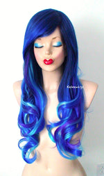 Load image into Gallery viewer, 26&quot; Blue Galaxy Ombre Long Curly Hair Side Bangs Wig
