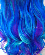 Load image into Gallery viewer, 26&quot; Blue Galaxy Ombre Long Curly Hair Side Bangs Wig
