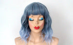 Load image into Gallery viewer, 16&quot; Pastel Blue Ombre Short Wavy Hair with Bangs Wig
