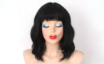 Load image into Gallery viewer, 16&#39; Black Short Wavy Hair with Bangs wig.
