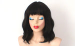 Load image into Gallery viewer, 16&#39; Black Short Wavy Hair with Bangs wig.
