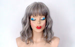 Load image into Gallery viewer, 16&quot; Grey Beach Wave Short Hair with Bangs Wig.
