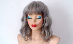 Load image into Gallery viewer, 16&quot; Grey Beach Wave Short Hair with Bangs Wig.
