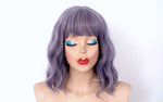 Load image into Gallery viewer, 16&quot;  Mother of Pearl Gray Short Wavy Hair with Bangs Wig
